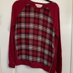 Two by Vince Camuto Maroon Plaid Long Sleeve Top